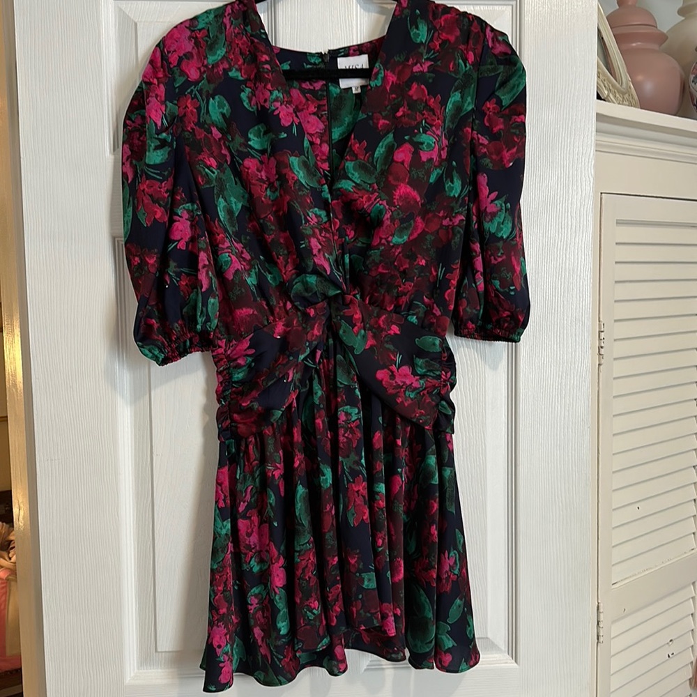 Misa Los Angeles floral puff sleeve dress.